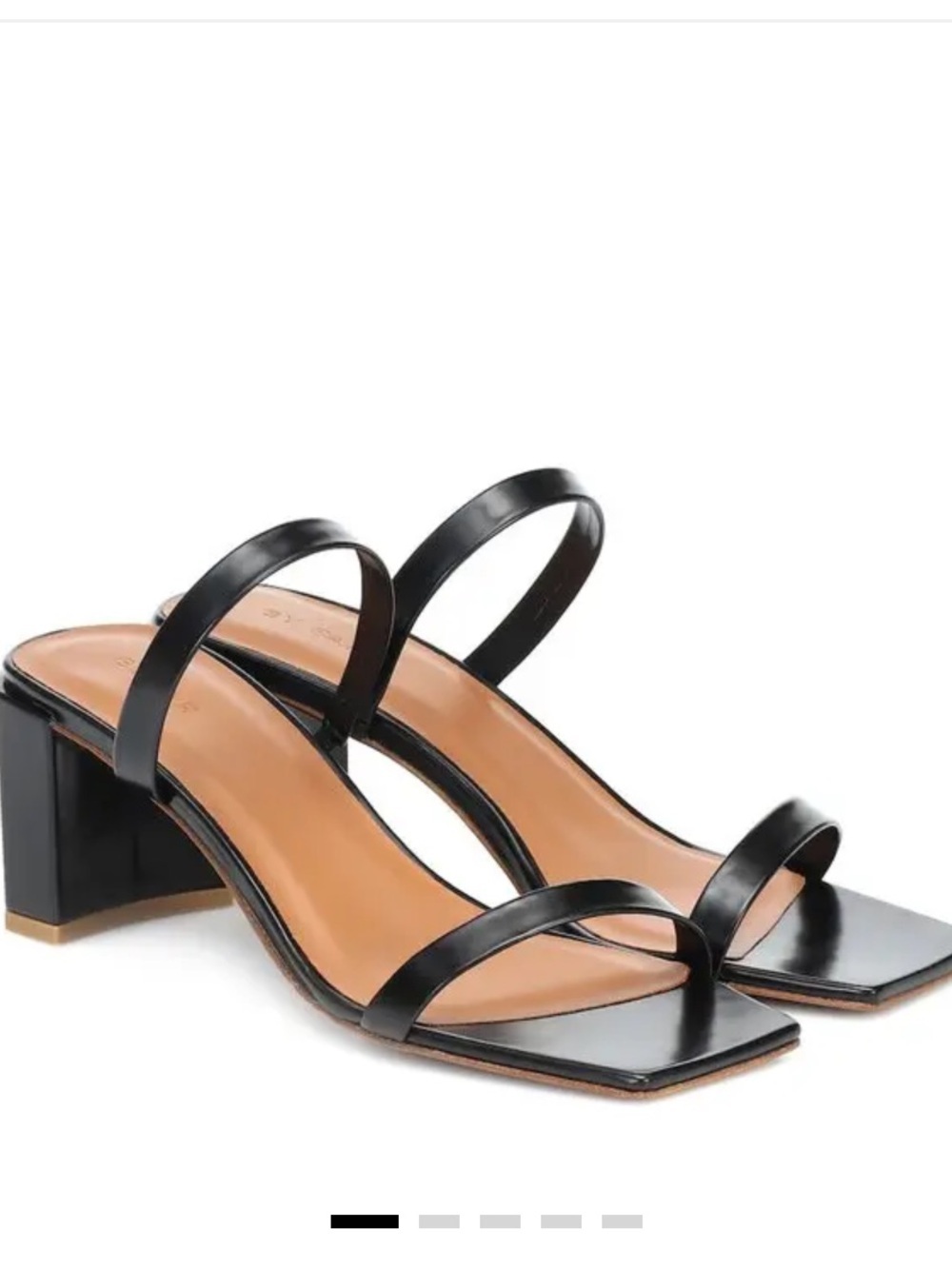 BY FAR Black Leather Strappy Square-Toe Block Heel Sandals